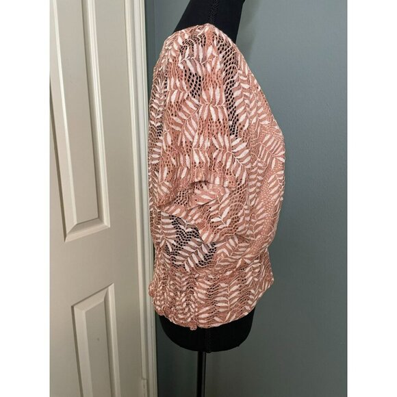 June and Hudson Women's Large Banded Bottom Leaf Boho Mauve Deep V Blouse NWT - Picture 3 of 11